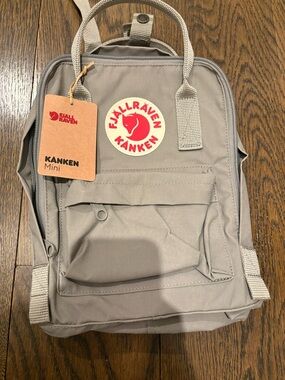 Fjallraven Kanken Mini Backpack in Fog with Red Logo